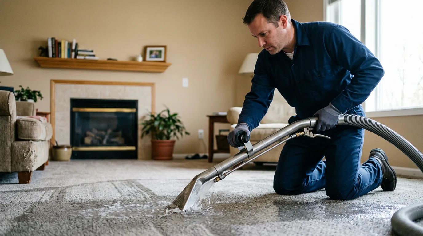 Water damage restoration technician working near Saint Peter, MN